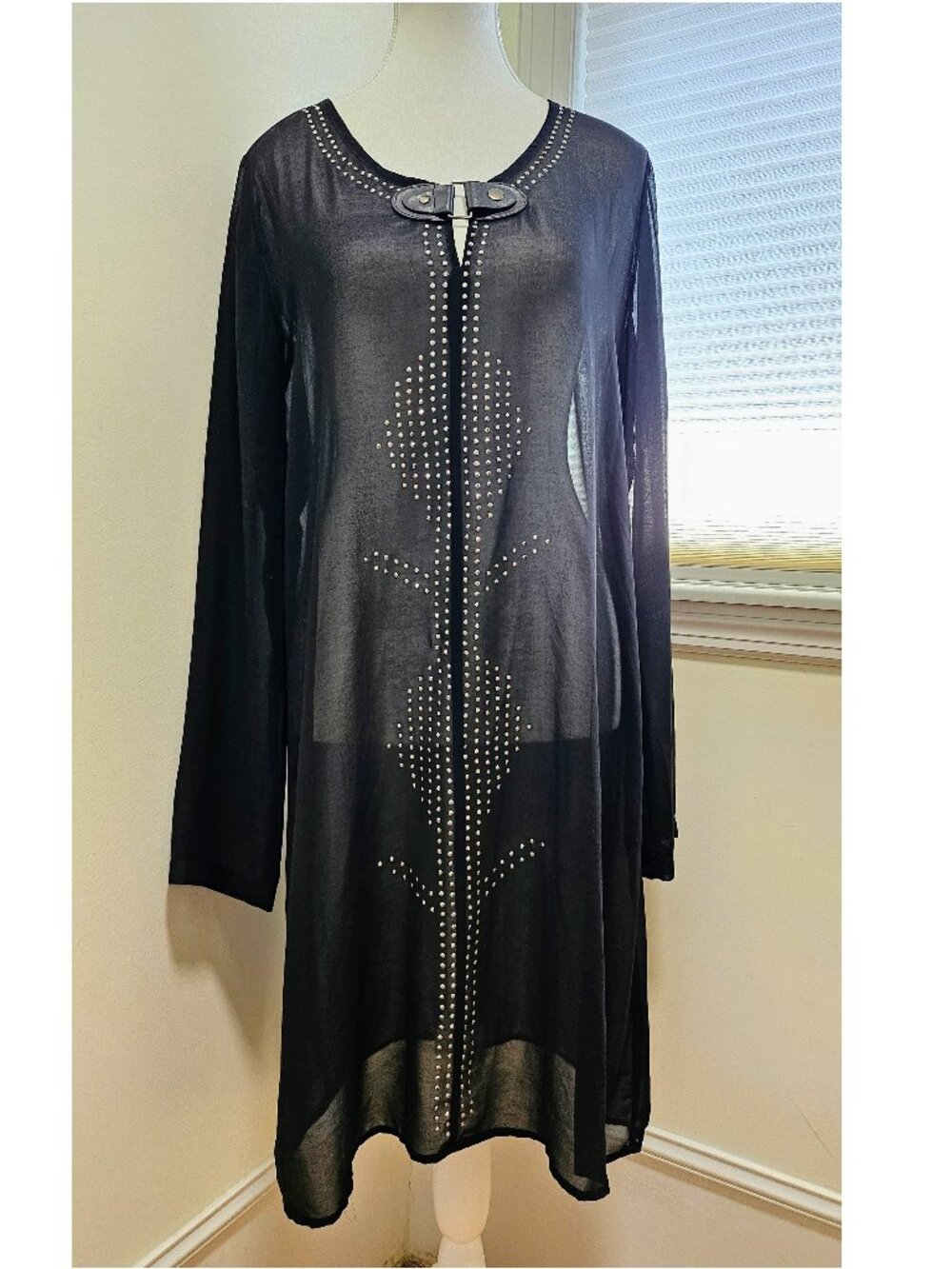 Monoreno Sheer Black Rhinestone Tunic Dress